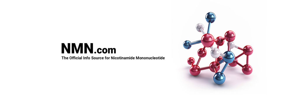 logo of NMN with molecular structure in red, white, and blue