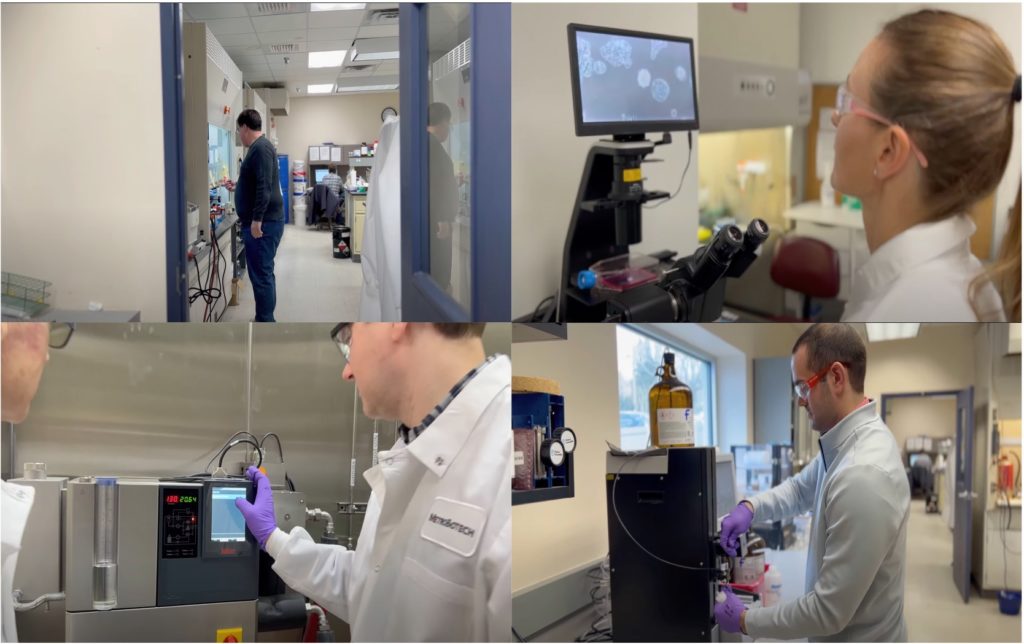 Four shots of the Metro Biotech lab, which looks like a generic science lab.