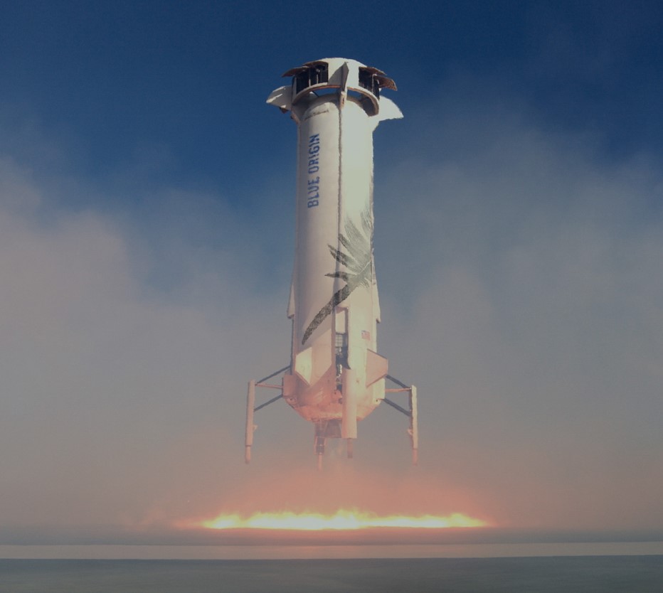 A launching Blue Origin spacecraft