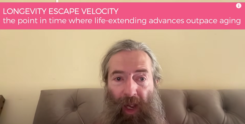 Aubrey de Grey describing longevity escape velocity, the point in time where life-extending advances outpace aging