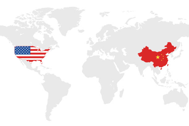 A world map highlighting the united states and china 