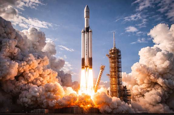 A SpaceX Falcon 9 rocket taking off