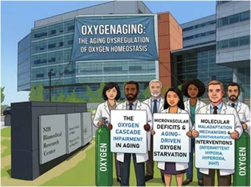 Oxygenaging encompasses an age-related dysregulation of balanced (homeostatic) oxygen delivery to cells and utilization by mitochondria.