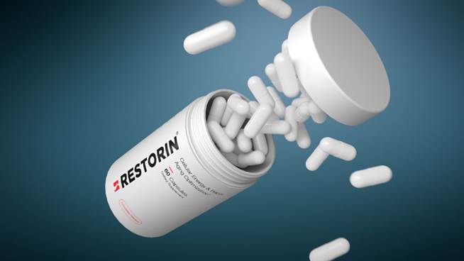 A depiction of an opened bottle of Seragon's Restorin